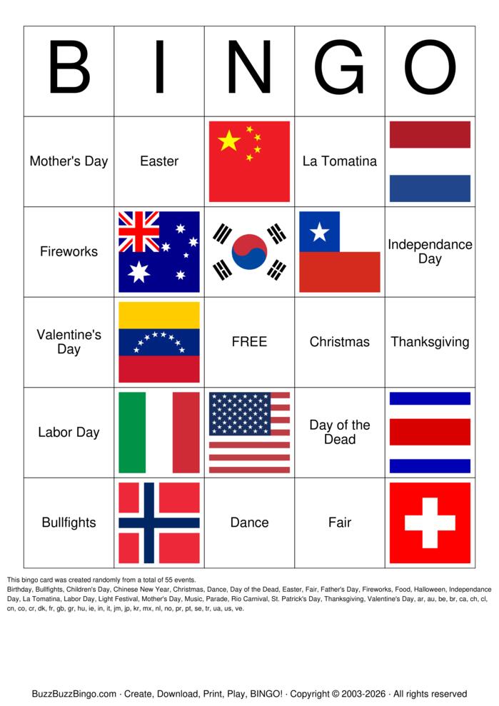 Download Free Holidays around the World Bingo Cards Download Free Holidays around the World Bingo Cards