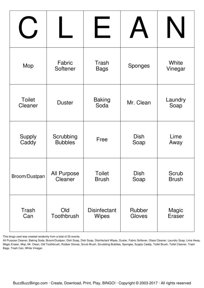 Download Free Housekeeping Bingo Cards Download Free Housekeeping Bingo Cards
