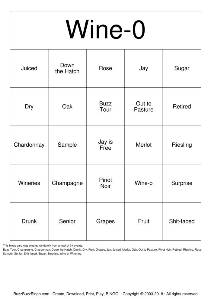 Jay is a Wine-o Bingo Cards to Download, Print and Customize!
