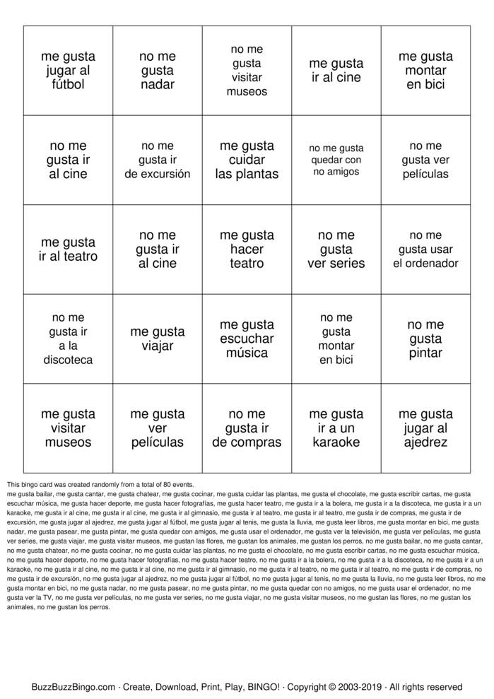 Download Free Las actividades  Bingo Cards