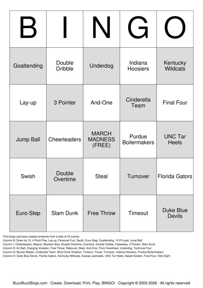 Download Free March Madness Bingo Cards