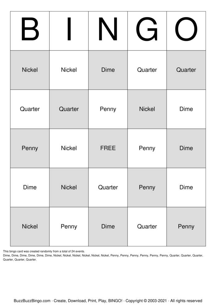 Money Bingo Cards to Download, Print and Customize!