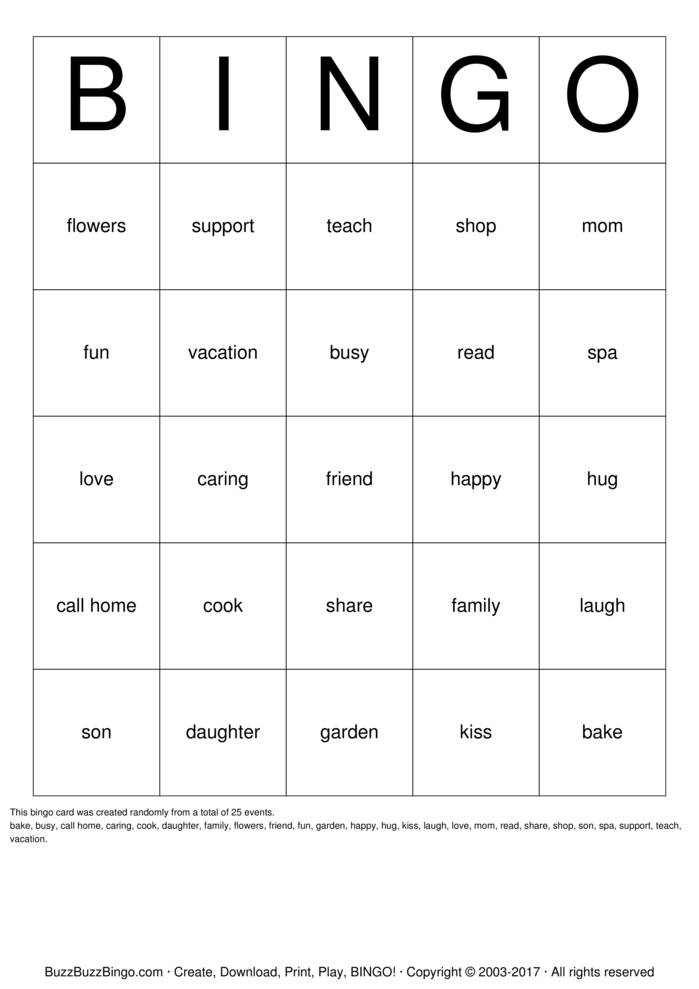 Mothers Day Bingo Cards to Download, Print and Customize!