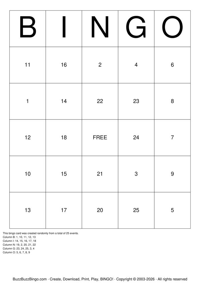 Download Free Numbers 1-45 Bingo Cards