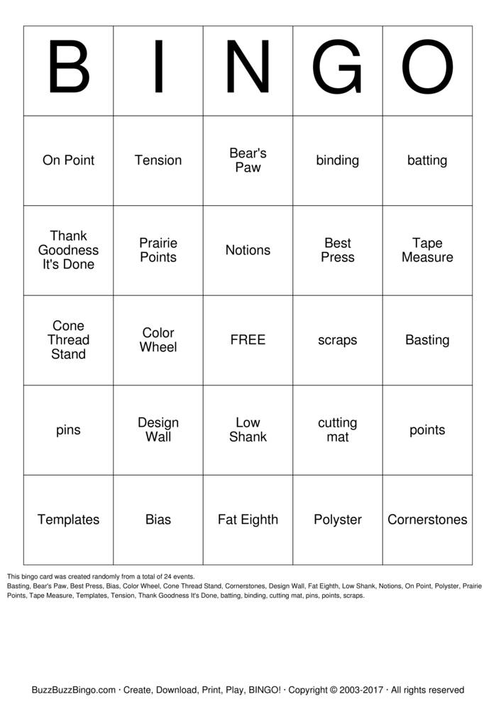 QUILT Bingo Cards to Download, Print and Customize!