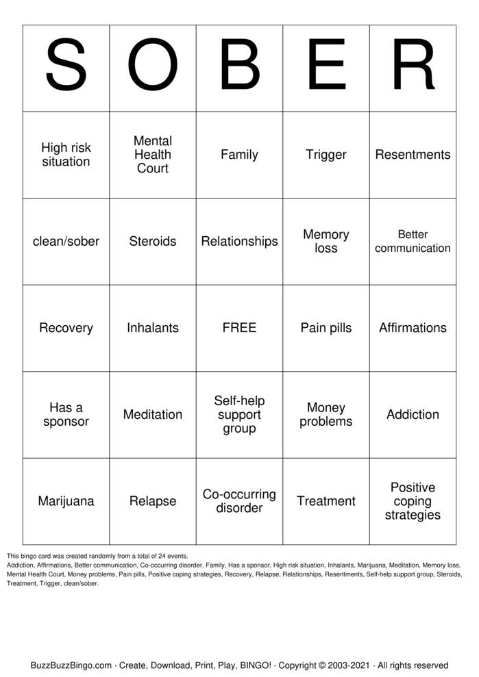 Recovery Bingo Cards to Download, Print and Customize!