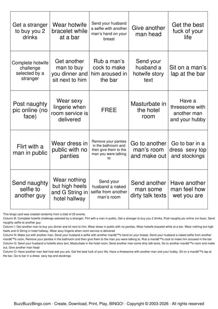 Download Free Slut Bingo Cards Download Free Slut Bingo Cards