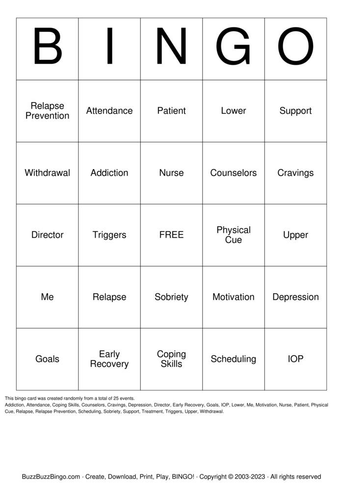 Substance Abuse Bingo Cards to Download, Print and Customize!