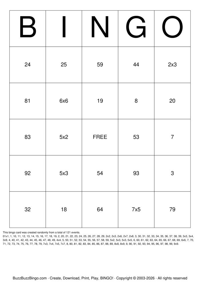 Download Free 7x7 Bingo Cards