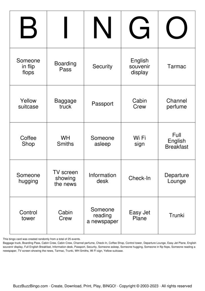 Airport Bingo Cards to Download, Print and Customize!