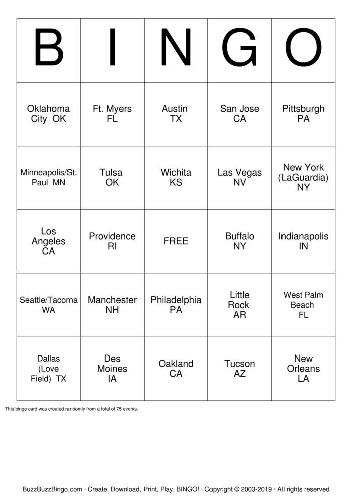 Airport Code Bingo Cards to Download, Print and Customize!