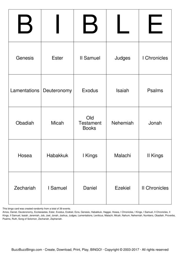 Download Free Books of the Bible Bingo Cards