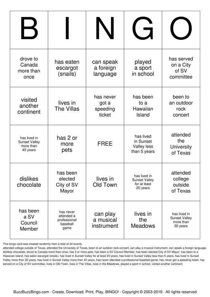Download Free Find the SV Neighbor Who Bingo Cards
