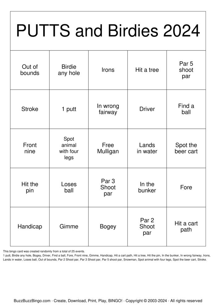 Download Free Golf Bingo Cards