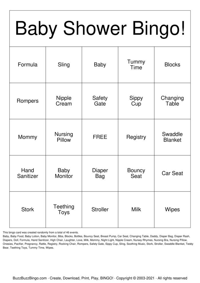 Download Free Leah's Baby Shower Bingo Cards