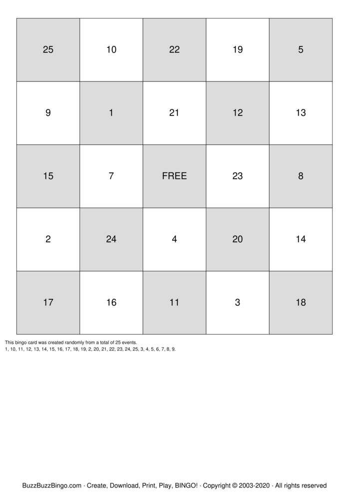Download Free Numbers 1-40 Bingo Cards