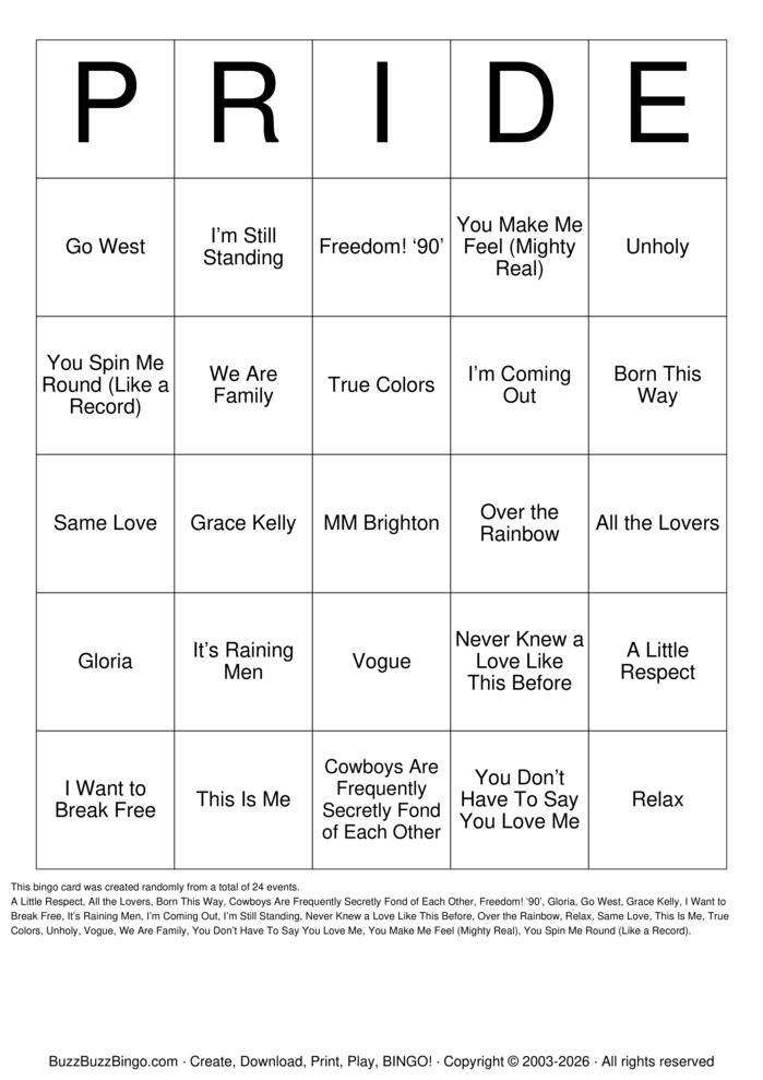 Download Free Pride Bingo Cards Download Free Pride Bingo Cards