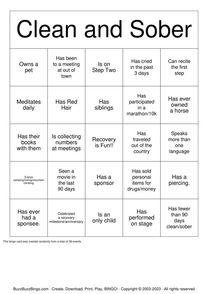 Recovery Bingo Cards to Download, Print and Customize!