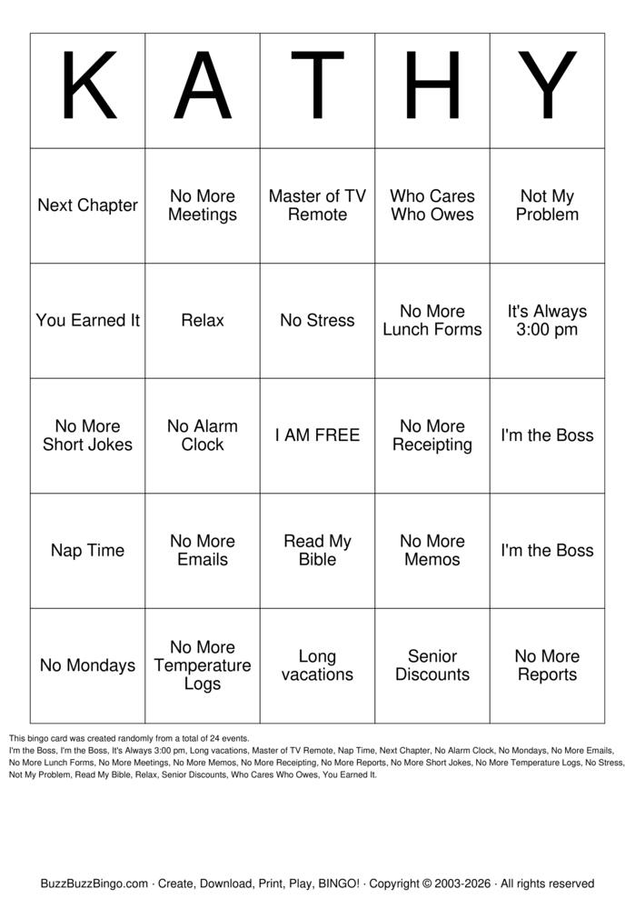 Download Free Retirement Bingo Cards