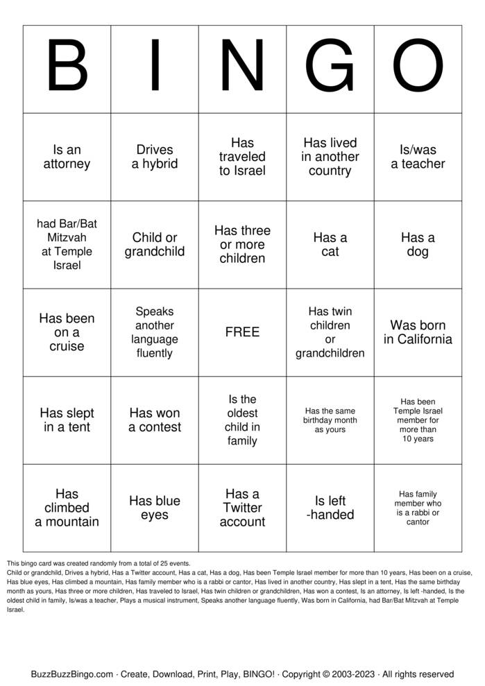 SHABBAT BINGO Bingo Cards to Download, Print and Customize!
