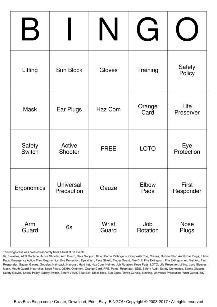 Download Free Safety Bingo Cards Download Free Safety Bingo Cards