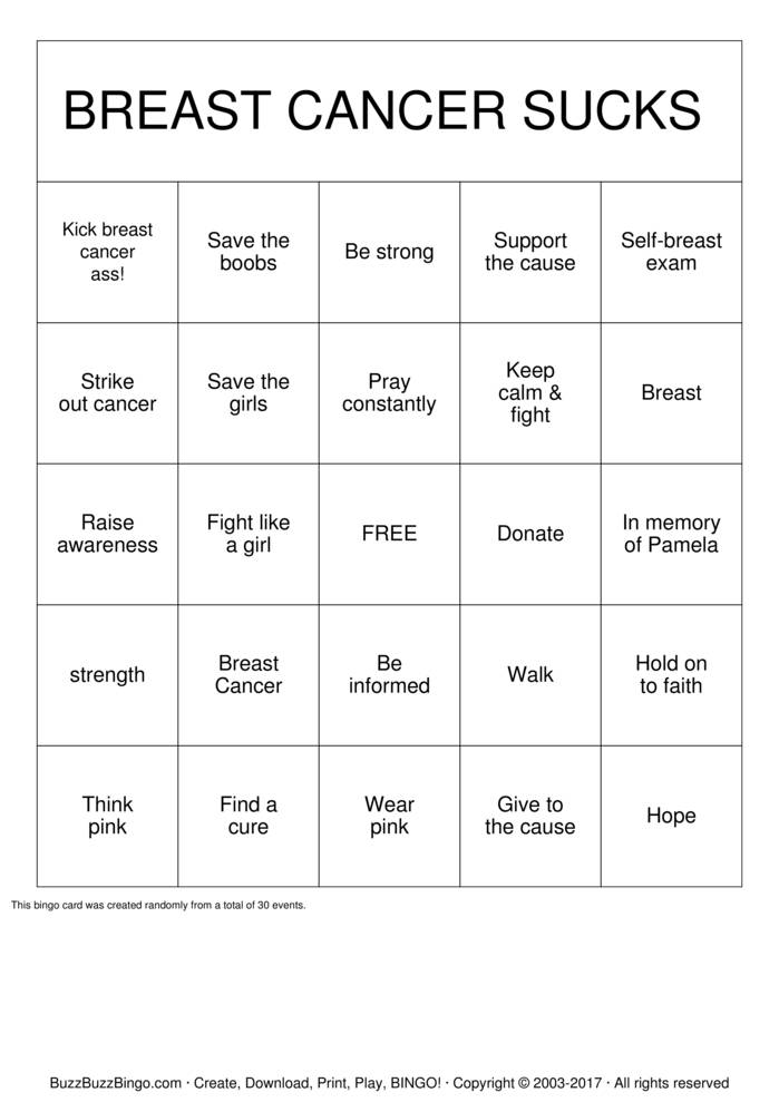 Download Free breast cancer Bingo Cards Download Free breast cancer Bingo Cards