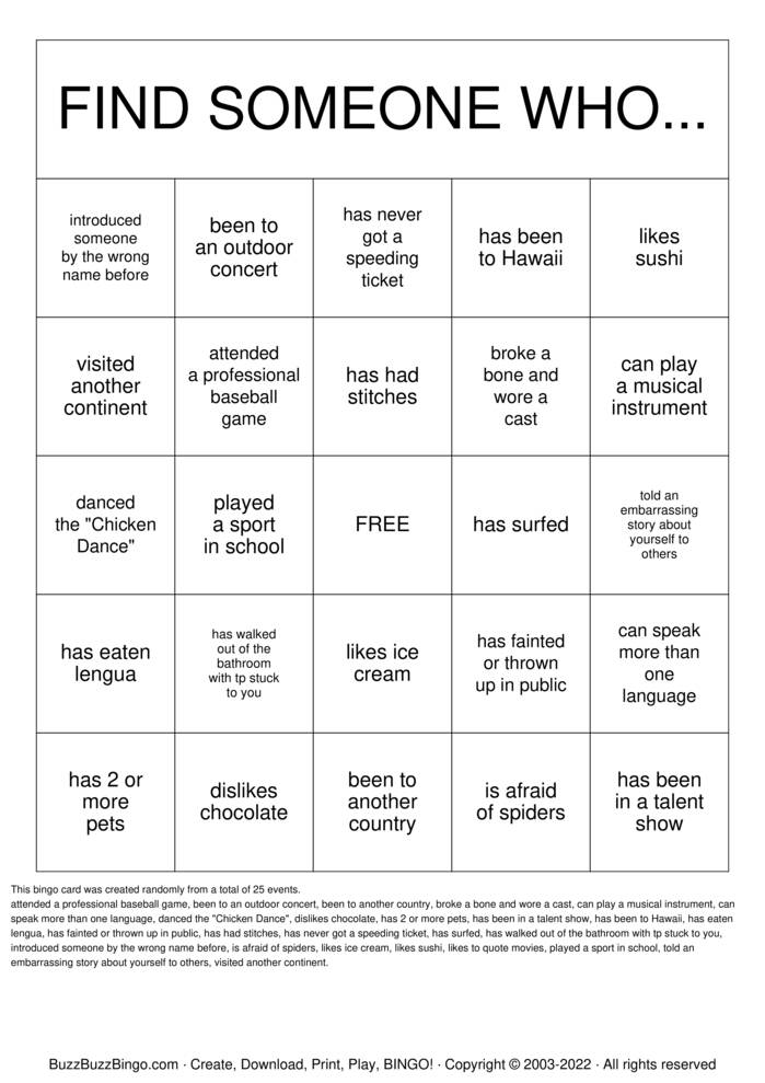 About Me Bingo Bingo Cards to Download, Print and Customize!