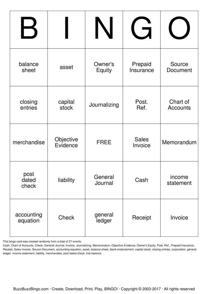Download Free Accounting Bingo--Chapter 3 Bingo Cards