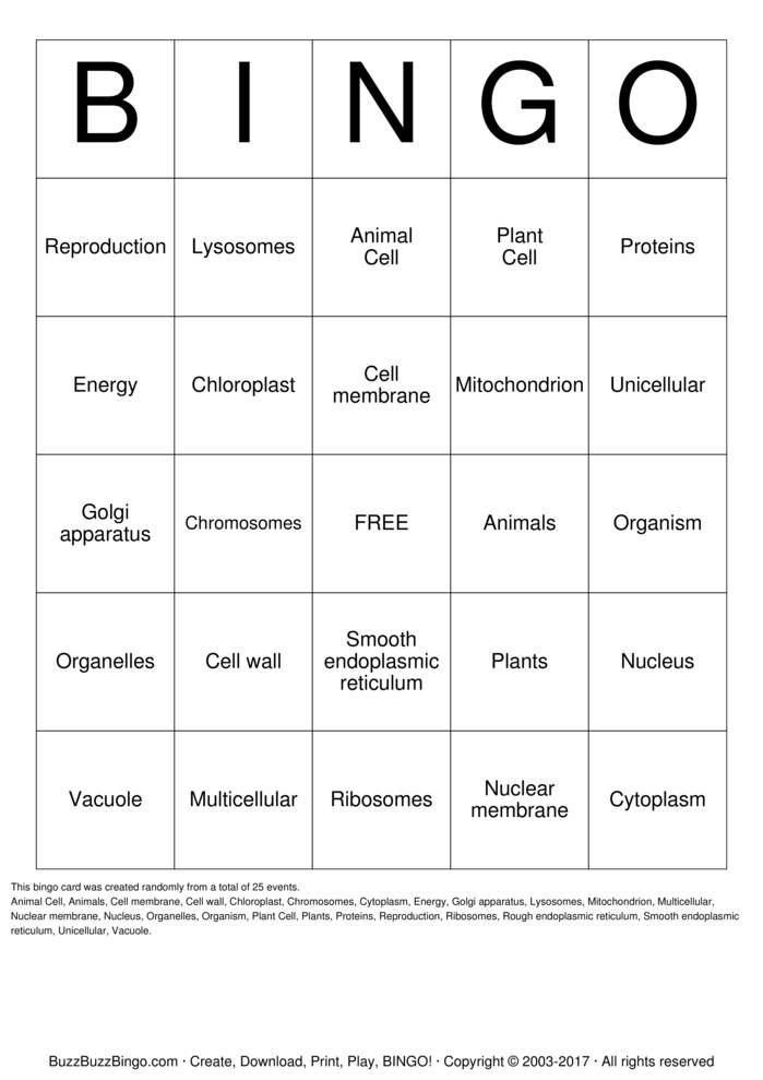Download Free Animal and Plant Cells Bingo Cards Download Free Animal and Plant Cells Bingo Cards