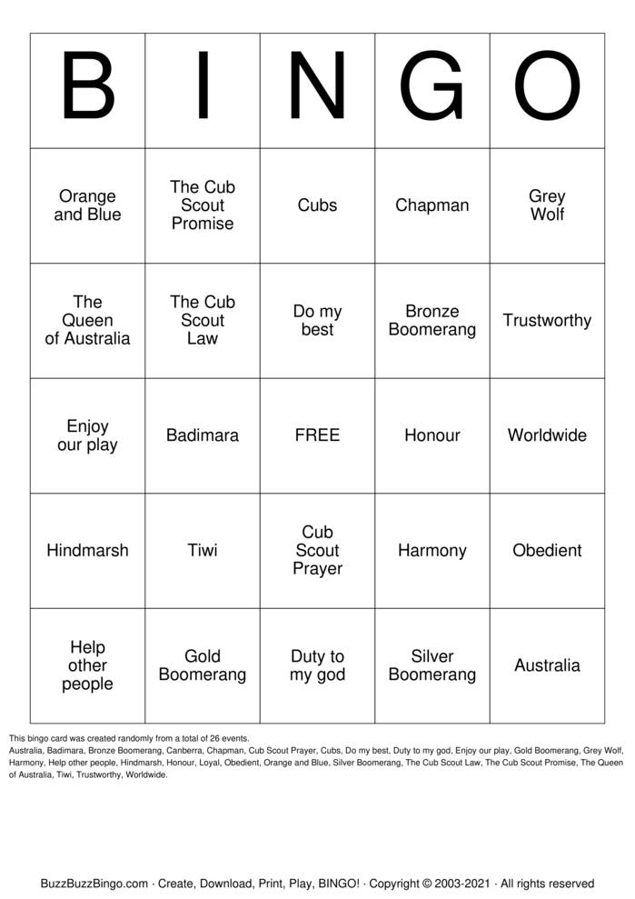 Download Free Cub Bingo Bingo Cards