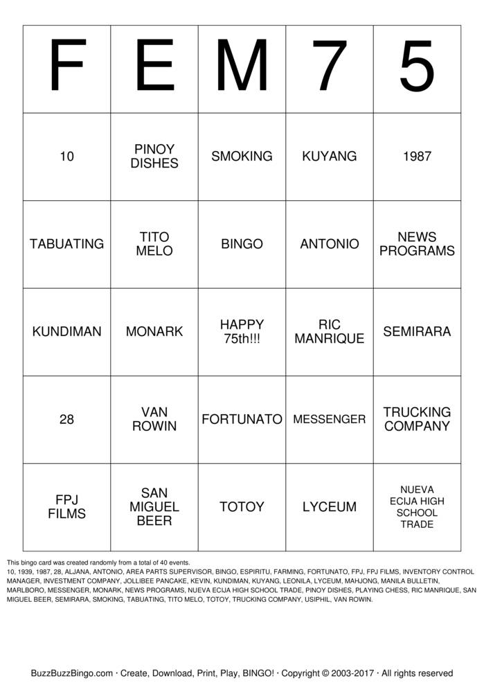 Download Free Custom Bingo Cards