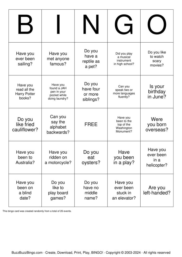 Download Free Human Scavenger Hunt Bingo Cards