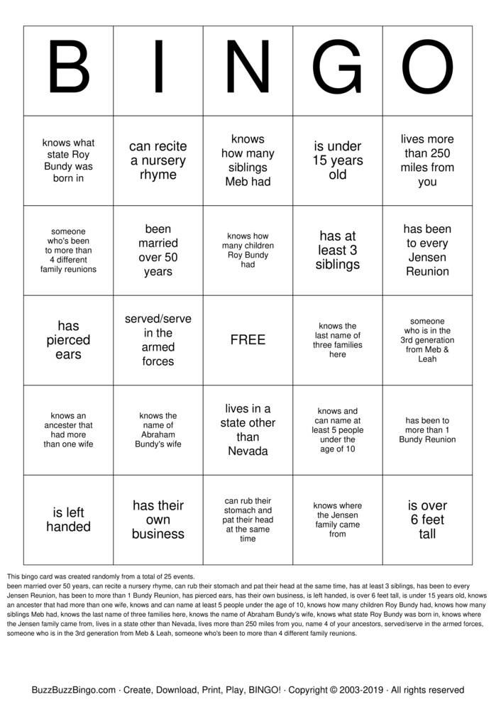 Download Free Jensen Family Get Together Bingo Cards Download Free Jensen Family Get Together Bingo Cards