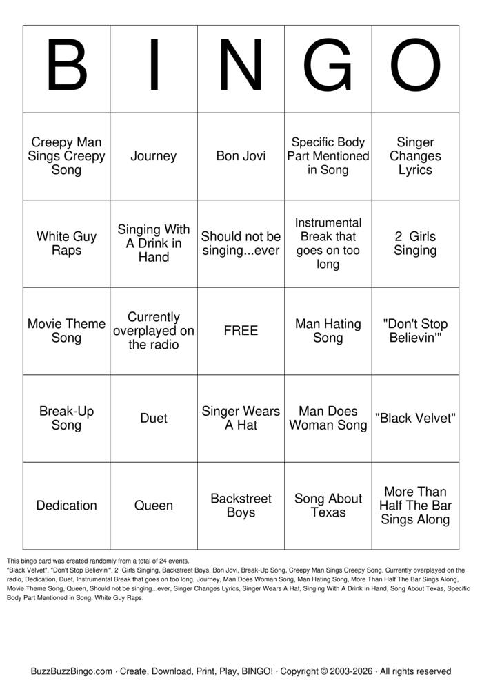 Download Free KARAOKE Bingo Cards