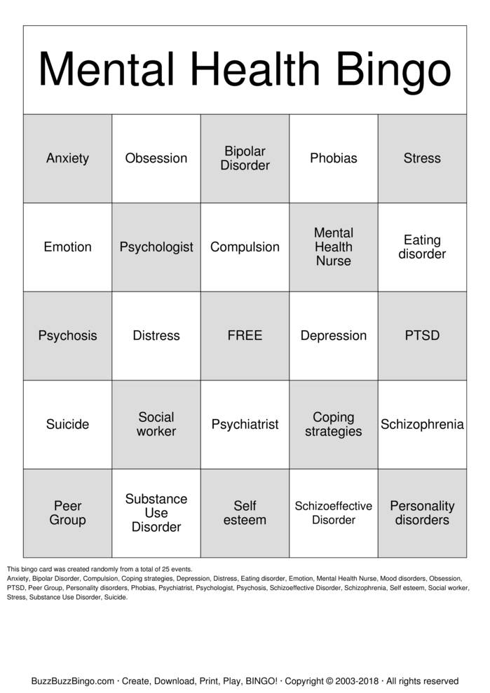 Download Free Mental Health Bingo Cards