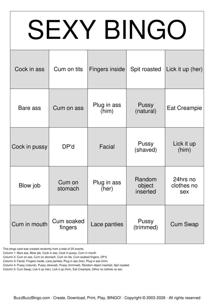 Download Free SEXY BINGO Bingo Cards