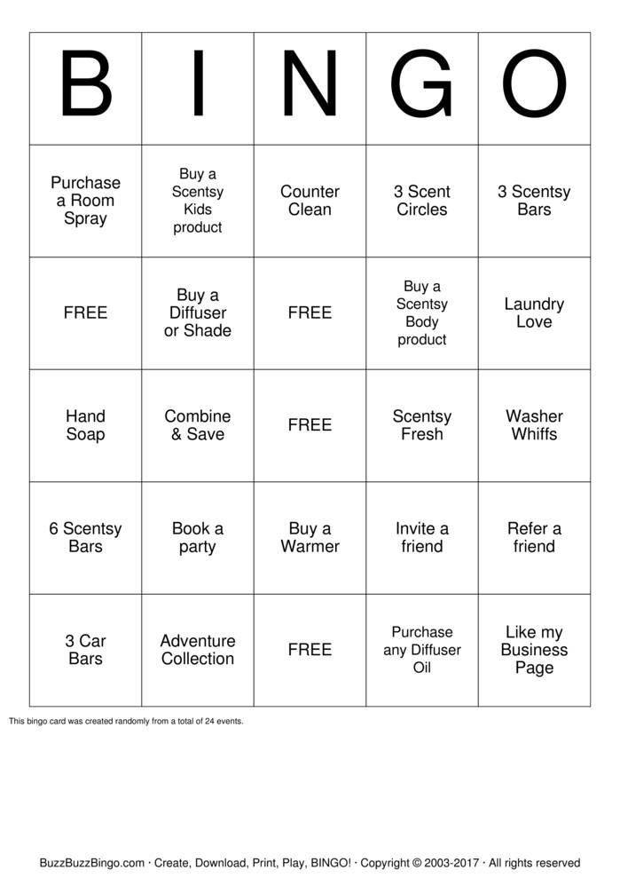 Scentsy Bingo Cards to Download, Print and Customize!