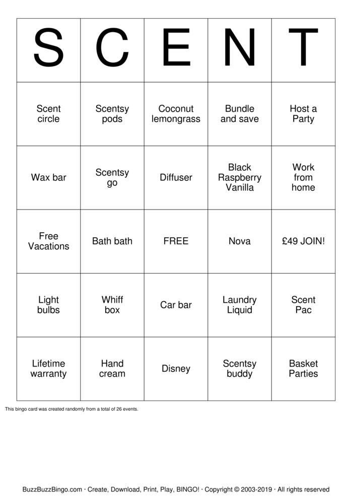 Scentsy Bingo Cards to Download, Print and Customize!