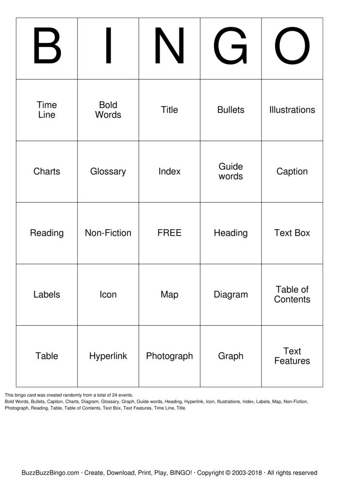Download Free TEXT FEATURE Bingo Cards Download Free TEXT FEATURE Bingo Cards