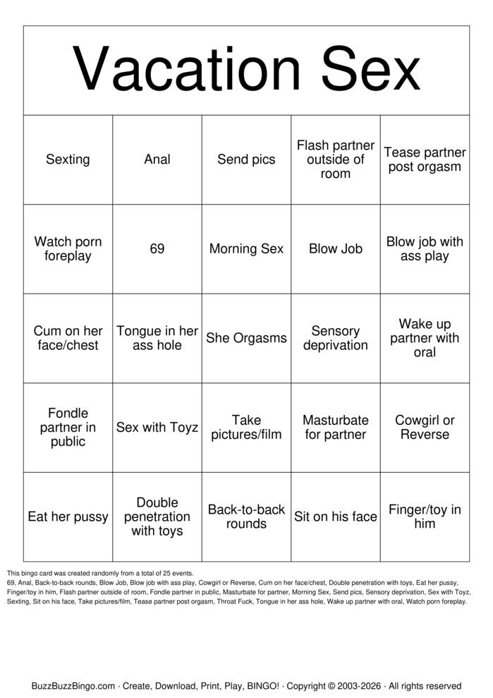 Download Free Vacation Sex Bingo Cards Download Free Vacation Sex Bingo Cards