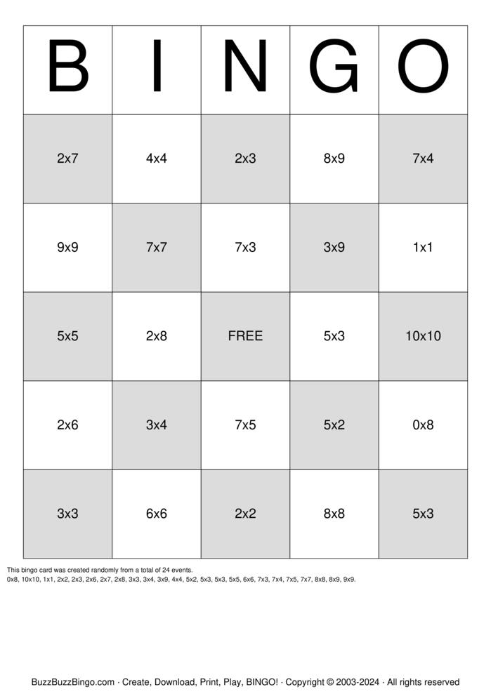 Download Free 8x8 Bingo Cards