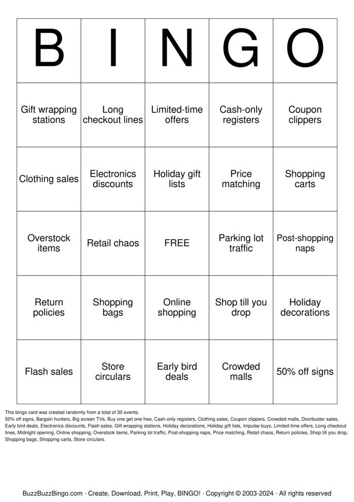 Download Free Black Friday Bingo Cards