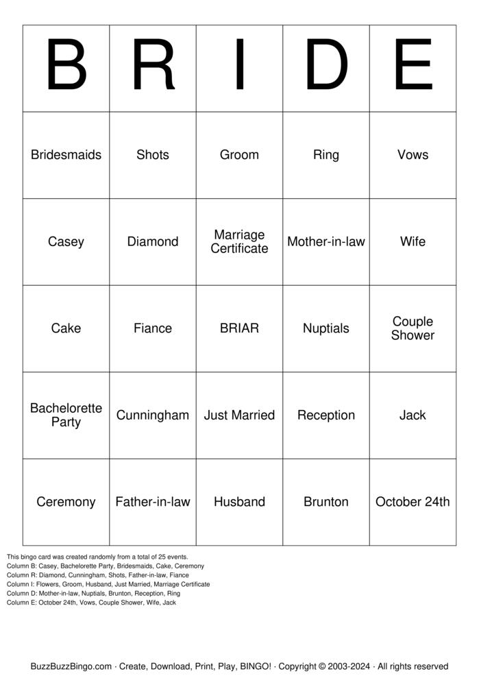 Bridal Shower Bingo Cards to Download, Print and Customize!