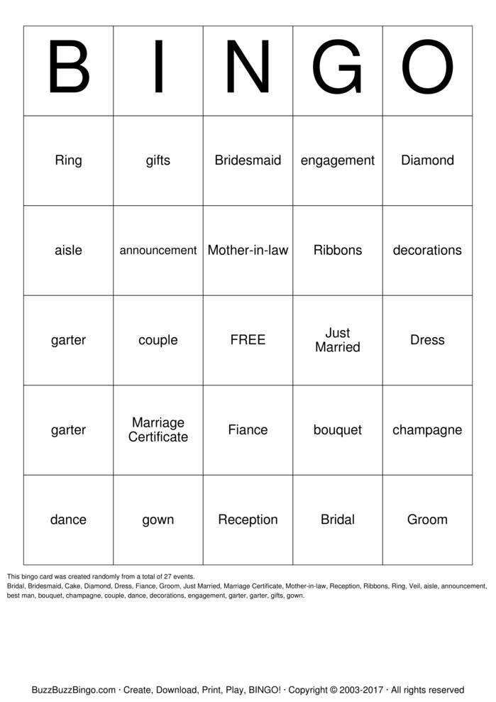 Bridal Shower Bingo Cards to Download, Print and Customize!