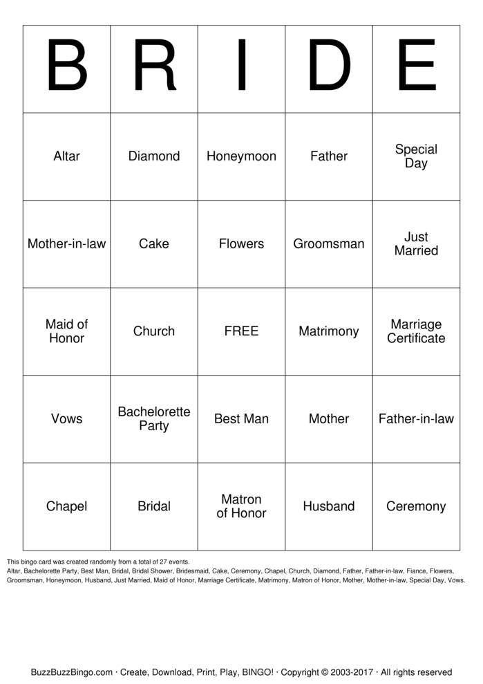 Bridal Shower Bingo Cards to Download, Print and Customize!