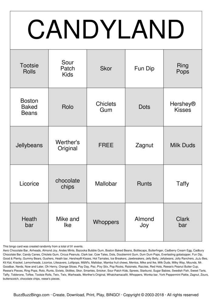 Candyland Bingo Cards to Download, Print and Customize!