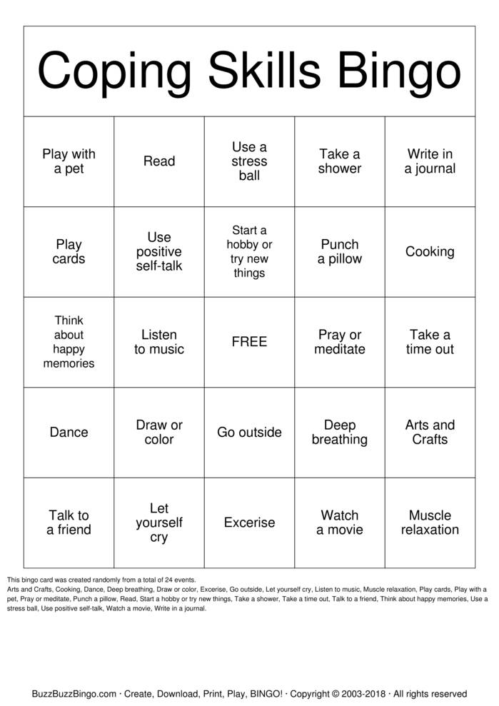 Coping Skills Bingo Cards to Download, Print and Customize!