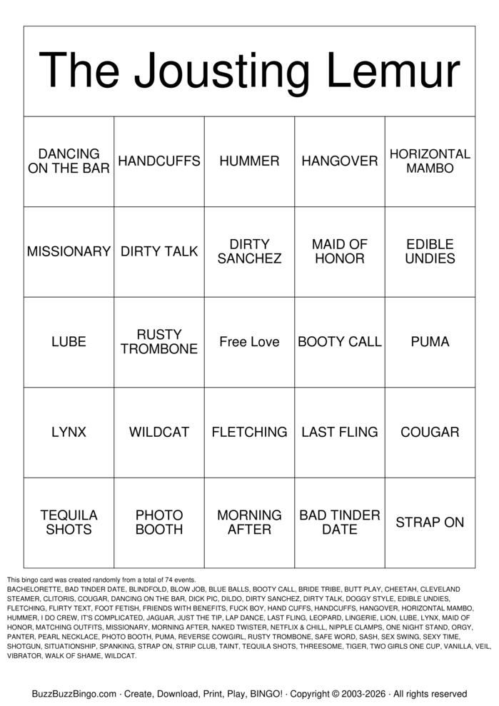 Download Free DIRTY BINGO Bingo Cards