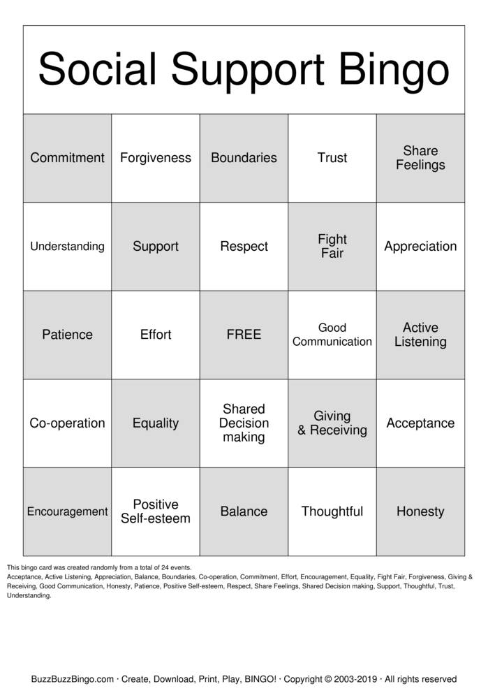 Download Free Healthy Relationships Bingo Cards