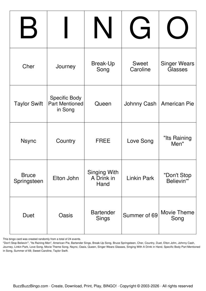 Download Free KARAOKE Bingo Cards